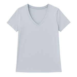 T-shirt pour femme, bleu ciel, manches courtes, col en V, 100% coton biologique de luxe, pré-rétréci, certifié GOTS, doux, respirant, coupe ajustée - Product Image 1