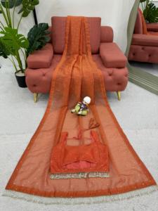 Festive Chimar Tissu Soie Saree Mukesh Travail avec Lourd Fantaisie Dentelle Brodée Blouse Diwali Mariage Spécial - Product Image 6