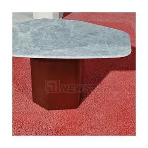 Lavish Home Irregular Coffee Table with Faux Marble Top and Metal Crossbeam Base