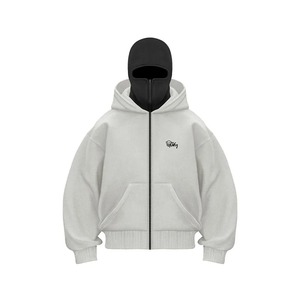 Haute qualité 500 GSM coton épais blanc uni teint lourd surdimensionné fermeture éclair sweats à capuche sans ficelle unisexe Logo personnalisé hiver - Product Image 1