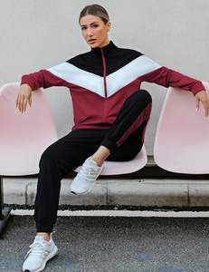 Burgundy Women Tracksuit <b>Set</b> <b>2</b> <b>Piece</b> Sweatsuit Outfits Long Sleeve Zip Up <b>Lounge</b> Jogger <b>Set</b> with Pocket - Product Image 4