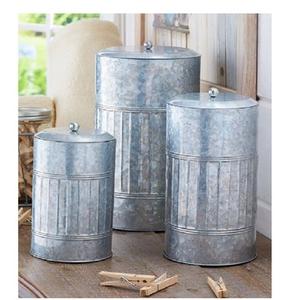 Ensemble de 3 récipients de stockage de nourriture galvanisés avec un design charmant, parfaits pour l'organisation de la maison et de la cuisine. - Product Image 2