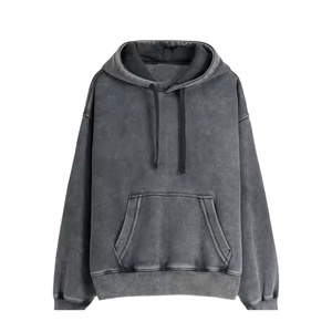 Sweat à capuche d'hiver pour homme en coton 100% de haute qualité, coupe classique, doublure polaire, style vintage délavé à l'acide et effet usé - Product Image 2
