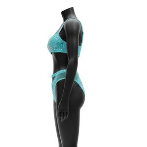 Conjunto de Bikini Premium de Nylon y Spandex para Mujer, Color Azul Aqua, Panel con Logotipo Hotfix de Cristal, Corte de Dos Piezas, Traje de Baño para Mujer - Product Image 5