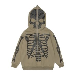 Sudadera con Capucha Extra Grande de Alta Calidad, 100% Algodón, con Cierre Completo, para Hombre, Invierno, Cálida, con Estampado de Calavera y Esqueleto Bordado, Estilo Harajuku - Product Image 3