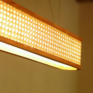 Lámpara Colgante Rectangular de Madera y Mimbre de Estilo Moderno de Mediados de Siglo (Diseño Horizontal Largo) para Iluminación de Comedor - Product Image 2