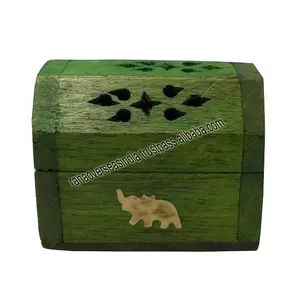 Incrustation en laiton d'éléphant personnalisée, petite boîte de support de cône d'encens en bois de couleur verte pour bureau hôtel - Product Image 5