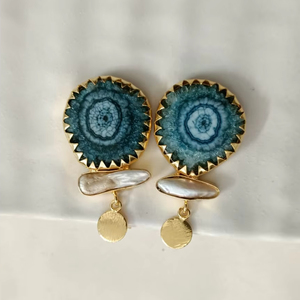 Natural Green Stone And White Pearl Elegant Design Gold Plated Brass <b>Jewelry</b> <b>Handmade</b> Earrings Fashion Accessory For Women - Product Image 3