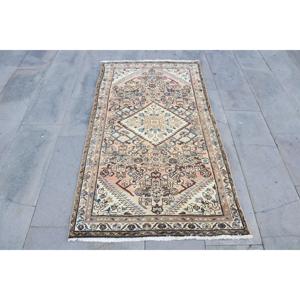 3x5.5 ft Vintage Rug, Turkish Accent Rug, <b>Brown</b> Blue Moroccan <b>Wool</b> Rug - Product Image 1