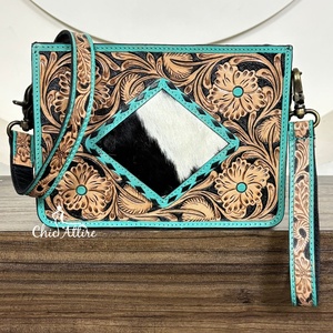 Sac à bandoulière carré en cuir véritable fait main de style western pour femme, sac à main de luxe en cuir de vachette naturel - Product Image 1