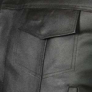 เสื้อกั๊กหนังแท้สีดำปักโลโก้ตามสั่ง ผู้ชาย สไตล์คลาสสิก คอวี สำหรับฤดูหนาว สไตล์ลำลอง ขี่มอเตอร์ไซค์ - Product Image 3