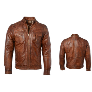 Chaqueta de cuero genuino marrón personalizada para hombre Estilo de motocicleta vintage Soporte de corredor encerado Disponible Todos los tamaños Envío DDP - Product Image 6