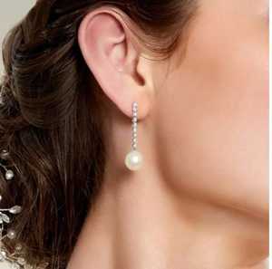 Wholesale Freshwater Pearl Diamond Dangle Earrings Sterling Silver Studs Fine Jewelry Drop Earrings for Women - Product Image 3
