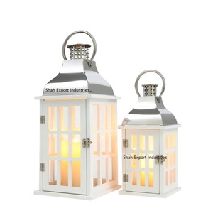 High Quality Decorative Metal Candle <b>Lantern</b> Square Shape White/Silver Hanging <b>Lantern</b> for Home & Garden Decor - Product Image 1