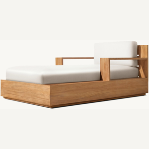Chaise longue individuelle en teck au style moderne pour l'extérieur avec coussins moelleux - Product Image 3