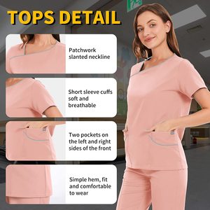Fashionable <b>Plus</b> <b>Size</b> Blue Antibacterial Nurse <b>Scrubs</b> High Spandex Custom Soft 100% Cotton Twill Unisex Needle Hospital - Product Image 2