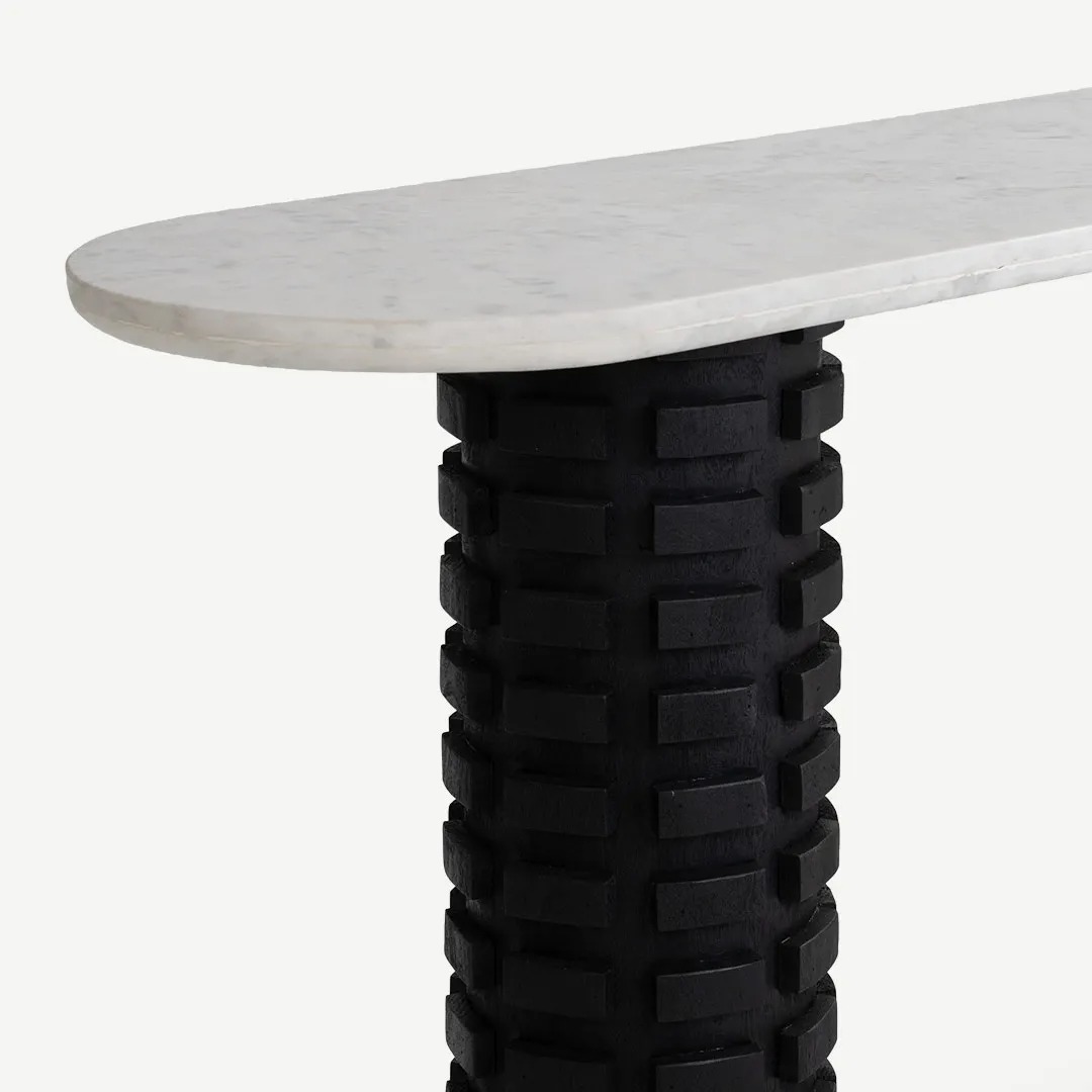 Plateau en marbre blanc, finition bois noir