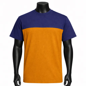 เสื้อยืดผู้ชาย คอโอ แขนสั้น ผ้าฝ้าย 100% ระบายอากาศได้ดี ทรงหลวม สไตล์ลำลอง สีน้ำเงินส้ม - Product Image 1