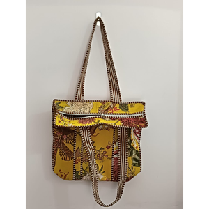 กระเป๋าผ้าควิลท์สำหรับผู้หญิง, กระเป๋าสะพายไหล่แนวโบฮีเมียนลายควิลท์ Kantha ตะเข็บกระเป๋าช้อปปิ้งโยคะ - Product Image 2
