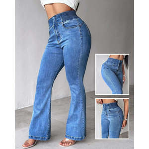 Women's High-<b>Waisted</b> <b>Elasticated</b> Sides Button-Front <b>Jeans</b> Jane's 32826 - Product Image 6