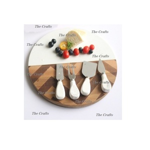 Tabla de cortar queso de mármol blanco y madera Juego de 2 tablas de cortar queso de verduras de calidad superior - Product Image 5