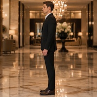 Costume Homme Noir Croisé à Boutons Bas, Revers Pointus, Poches à Rabat, pour Affaires et Soirées Formelles, Sur Mesure (MTM)