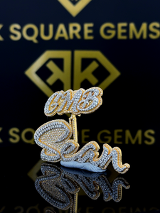 Colgante de hip hop con número personalizado, colgante de dos tonos, colgante de hip hop para hombre, colgante de moissanita, joyería de hip hop Ice Out, chapado en amarillo - Product Image 2