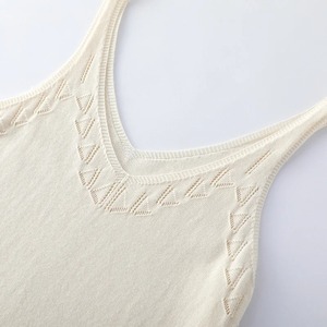 Verano 100% algodón puro cuello en V jacquard hueco tejido tirantes Mujer interior color sólido pulóver BASE TOP chaleco versátil - Product Image 6