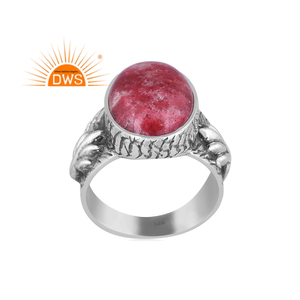 Hot Selling Oxidized Sterling Silver Natural Pink Thulite Gemstone Bezel Setting for Certified Wedding <b>Statement</b> <b>Ring</b> Custom - Product Image 1