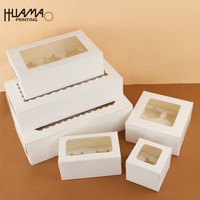 Boîte à cupcakes en papier blanc Huamao avec fenêtre transparente, disponible en tailles 1/2/4/6/8/12, qualité alimentaire, logo personnalisé pour mariage et fête