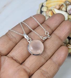 Colgante de piedras preciosas de Plata de Ley 925 de cuarzo rosa Natural de la mejor calidad de la India, regalo de piedra natal de octubre para su Colgante de Piedra - Product Image 2