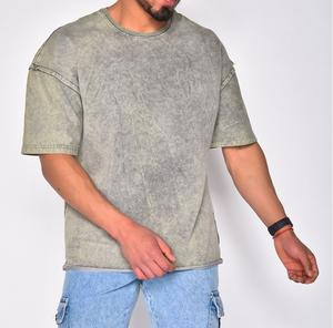 เสื้อยืดสำหรับผู้ชายเสื้อซักแบบกรดเสื้อโอเวอร์ไซส์ผ้าคอตตอนซักแบบ100% ไหล่ว่างเปล่า - Product Image 6