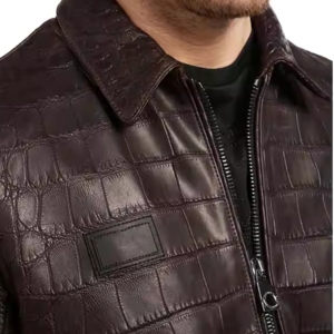 แจ็กเก็ตผู้ชายหนังจระเข้แท้มีซิปปกคอเต่ามีซิปสินค้าใหม่ออกแบบได้ตามต้องการ - Product Image 6