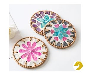 Juego de decoración de comedor artesanal natural con plato de ratán, mantel individual de concha, posavasos de perla y plato de ratán - Product Image 6