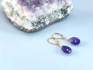 Bijoux fins pour femme Améthyste violette naturelle Boucles d'oreilles pendantes en argent sterling 925 plaqué or avec levier arrière et larme. - Product Image 5
