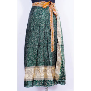 High Quality Indian 100% Silk Wrap <b>Skirts</b> Double Layer Vintage Floral Pattern Effortless Style Comfort Natural <b>Maxi</b> Length Regal - Product Image 3