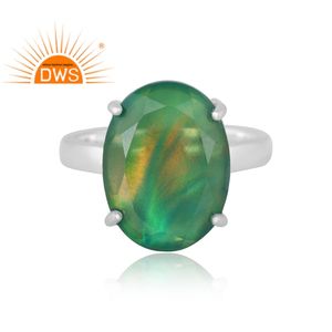 Trending Design Sterling Silver Natural Aurora Opal <b>Green</b> Gemstone Ring Custom Jewelry For Women Gift For Her - Product Image 3