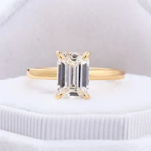 2ct Emerald Cut Moissanite <b>Solitaire</b> Engagement <b>Ring</b> Sterling <b>Silver</b> Rose Gold Plated Wedding Anniversary - Product Image 4