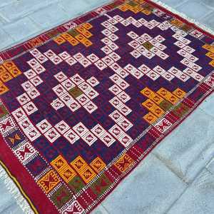 พรมคิลิมวินเทจขนาด 5x7.1 ฟุต สีแดง พรมขนสัตว์เปอร์เซียตุรกี - Product Image 3