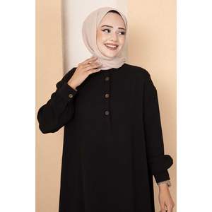Hijab Long Demi Boutonné 2 Pièces Noir - Product Image 2