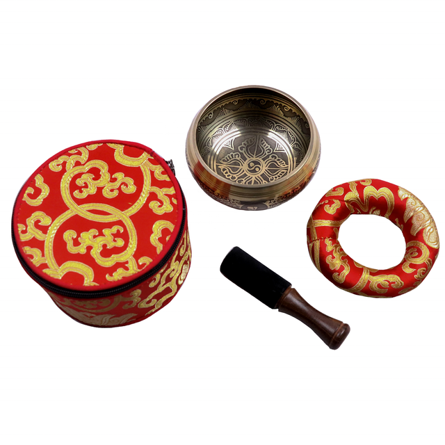 Handmade Eco-friendly Seven-Metal Tibetan Singing Bowl Gift Set Carved Sound Therapy Religious Style for Yoga Meditation Healing
