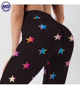 Vêtements de sport personnalisés, nouvelle mode, motif étoiles colorées, imprimé numérique, leggings skinny respirants avec logo taille moyenne, tissu tricoté - Product Image 6