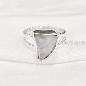 เครื่องประดับหินดิบผู้หญิงแหวนรุ้งธรรมชาติพลอยมูนสโตนอัญมณีบิดเกลียว2สายเครื่องประดับ925แหวนเงินสเตอร์ลิง - Product Image 4