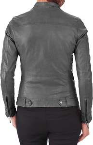 Chaqueta de motociclista de piel de vaca auténtica para mujer, forro de viscosa acolchado, cremallera, Flashback, raya granate, acabado de camuflaje - Product Image 6