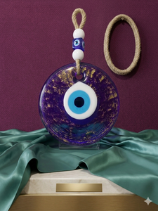 SNB1004 Ornement mural œil turc en verre pailleté violet foncé fait main de 13 cm - Grand Nazar Boncuk turc scintillant violet - D - Product Image 3