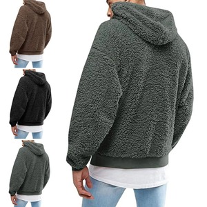 Manteau d'hiver à capuche en laine de couleur unie pour hommes Pullover Sweatshirt chaud Velvet Fleece Hooded Men's Sweater - Product Image 2