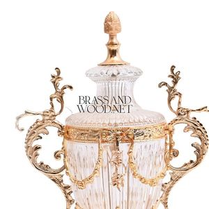 Đồng thau vàng thanh lịch và Bình trang trí pha lê có tay cầm trang trí công phu và thiết kế Hoàng Gia cổ điển - Product Image 4