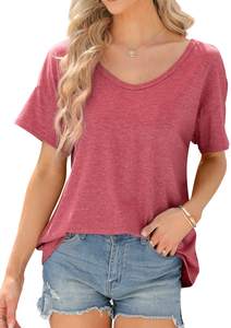 Camisetas de poliéster con cuello en V 100% de alta calidad para mujer, blusas y camisas lisas de talla grande con marcas de sublimación de patrón geométrico - Product Image 3