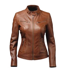 men's faux fur-lined leather shearling coat, similar to pilot or aviator-style brown leather cafe racer <b>jacket</b> designed - Product Image 1