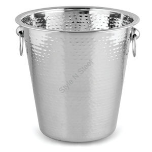 Premium Stainless Steel Wine Bucket with Classic Hammered Finish and Ring Handle for <b>Cooler</b> or Beer Durable Metal <b>Material</b> - Product Image 1